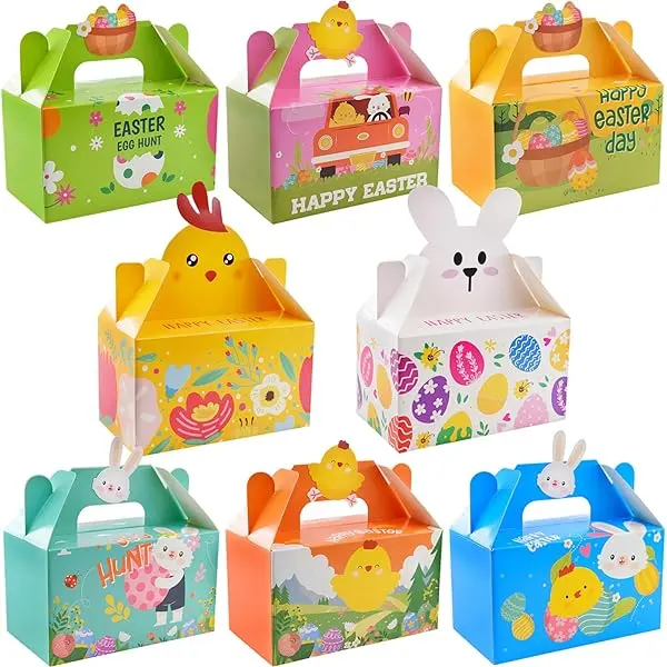 6 Pack Easter Decorative Gift Box Treat Boxes 6x 3 x 3 inch Egg Bunny Chicken Colorful Bags Paper Boxes for Easter