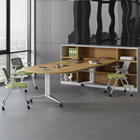 Table de conférence, de salle à manger ou d'hôtel Mekia en bois massif, design moderne, pliable, réglable, écologique, de forme oblongue, 10 places, multifonctionnelle