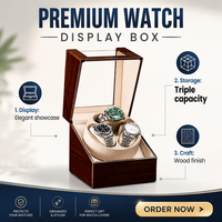 Boîte à remontoir automatique de luxe à 3 emplacements en bois laqué brillant pour 3 montres, avec intérieur en cuir PU et velours de qualité supérieure