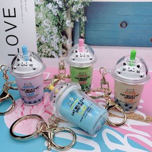 Novedad chica regalo acrílico, líquido llavero gato tapa leche té taza llavero Boba llavero/ - Product Image 4