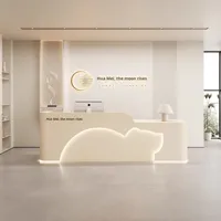 Ensemble complet de comptoirs de réception en MDF style crème pour usage commercial dans les boutiques, les magasins de vêtements, les salons de beauté, les studios de yoga