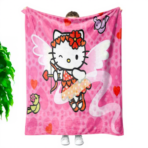 Valentijnsdag <span class=keywords><strong>2026</strong></span> op maat gemaakte cartoon Kitty Cupido engel sublimatie luxe Valentijnsdag thema fleece deken voor een speciaal cadeau - Product Image 1