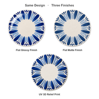 Sous-verre en céramique rond de 10,8 cm, motif pétales radiaux bleus, impression UV émaillée, base en liège, pour table basse, décoration intérieure, cadeau