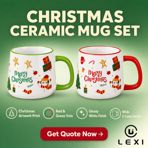 Tazza in Ceramica Festiva da 400ml con Scritta Decorativa, Albero di Natale, Biscotto di Zenzero, Babbo Natale, Interno Bianco, Regalo per le Feste, LEXI - Product Image 2