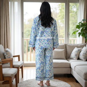 Conjunto de pijama de algodón Floral blanco transpirable para mujeres y niñas, ropa de dormir con estampados florales bonitos, el último conjunto de pijama, ropa de dormir cómoda - Product Image 2