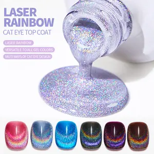 Private Label Nail Customize Rainbow Cat Eye Gel Top Coat High Quality Super Shine Laser Top Coat Clear Uv Gel