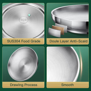 Plato de cena de acero inoxidable, bandeja redonda <span class=keywords><strong>para</strong></span> servir postre, ensalada, plato de doble capa, platos de vajilla <span class=keywords><strong>para</strong></span> comida - Product Image 5