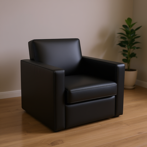 Fauteuil Cube en similicuir noir, chaise de salon moderne et minimaliste, meubles de maison durables - Product Image 2