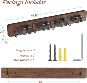Estante de herramientas de jardín montado en la pared, organizador para <span class=keywords><strong>armario</strong></span>, garaje, lavandería, cocina, decoración, fregona, soporte de escoba de <span class=keywords><strong>madera</strong></span>, colgador - Product Image 4