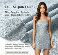 Superbe Tissu de Mariée Brodé de Luxe Style Dubaï, Tissu à Paillettes Bleu Perlé pour Robe de Mariée, Vente en Gros