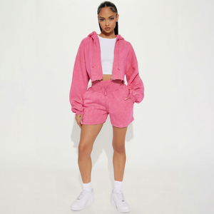 Ensemble crop top et short personnalisé pour femme, tenue d'été deux pièces OEM, fabricant en gros de sweats à capuche en molleton de coton pour femme - Product Image 1