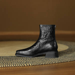 Botines de Tacón Medio de Piel de Oveja Genuina de Alta Calidad, Impermeables, Antideslizantes, Duraderos, Modernos, Versátiles, de Color Sólido - Product Image 2