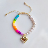 Bracelet réglable en perles Heishi arc-en-ciel et perles KKBEAD, plaqué or 18 carats, charme en forme de cœur, bijoux tendance bohème pour femmes, été, plage