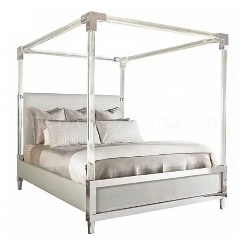 धातु एकल अन्य बिस्तर ऐक्रेलिक कैनोपी बिस्तर फ्रेम किंग आकार के बिस्तर फ्रेम लक्जरी को कवर करता है।