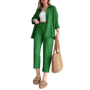 Ensemble deux pièces pour femmes, chemise décontractée unie ample et pantalon de sport Harlem, tendance automne - Product Image 4