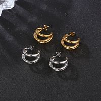 Boucles d'oreilles à trois anneaux exagérées de style espagnol, plaquées or 18 carats, en acier inoxydable