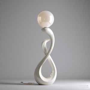 Lámpara de Pie con Forma de Ola en S, Color Blanco Brillante, Base Orgánica Retorcida, Pantalla de Globo de Vidrio Transparente para Sala de Estar - Product Image 4