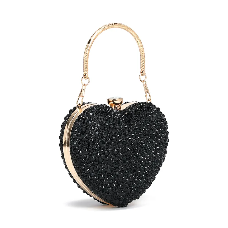 Ladies chain bag heart-shaped full diamond bag hand-set diamond metal dinner bag fashion handbag spot supply