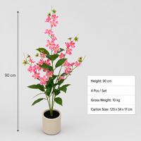 Arbre de jasmin artificiel suspendu de 3 pieds, fleurs roses, feuilles vertes, plante artificielle en soie avec pot beige pour la décoration de mariage et de boutique
