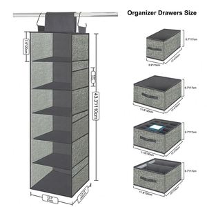 Organizador de Armario de 6 Secciones en Malla Gris para Guardería - Estantes Colgantes Sobre la Puerta con Cajón - Product Image 5