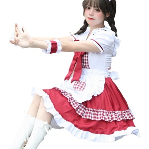 Japanese Style Lolita Maid Outfit Women's Cosplay Dress Set Black Checkered Polyester Uniform Anime Costume - Product Image 5