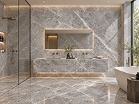 Dalles de marbre gris château pour revêtements de sol de hall, îlots de cuisine, murs de douche, tables basses, lavabos en pierre et buffets sur mesure