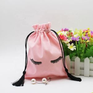 Emballage textile avec logo personnalisé - Pochette en velours avec cordon de serrage pour cils et bijoux, étiquette privée pour usage individuel - Product Image 4