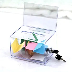 kejea Clear Acrylic Plastic Ballot Suggestion Donation Box with Lock and Sign Holder Cheap