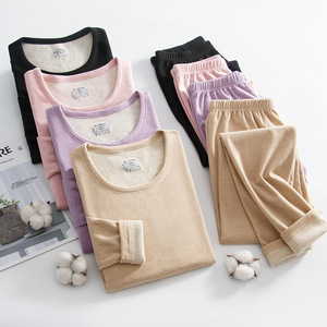 Lana, seta, vestiti autunnali, set di biancheria intima termica da uomo, camicia con fondo in peluche da <span class=keywords><strong>donna</strong></span>, riscaldamento e temperamento costante - Product Image 1