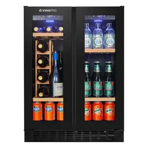 Vinopro Luxury 96L 28 Garrafas Grande Refrigerador embutido para bebidas e vinhos Refrigerador de porta dupla para bebidas e vinho