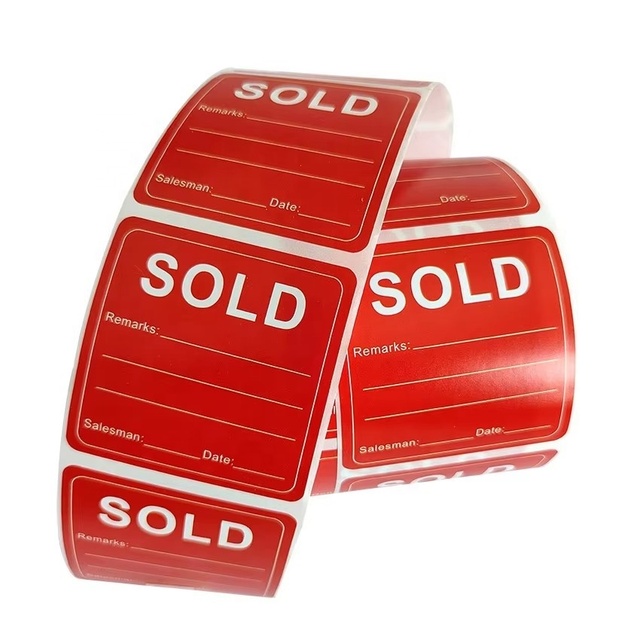 Red Sold Out Labels Glossy Paper Stickers for Shop Shelf Marking