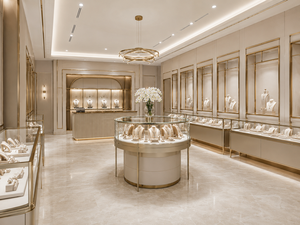 Custom Jewelry Store Interior Design Luxury Glass Display Cases Champagne Gold Retail Fixtures Full Shop Solution Manufacturer - Product Image 3