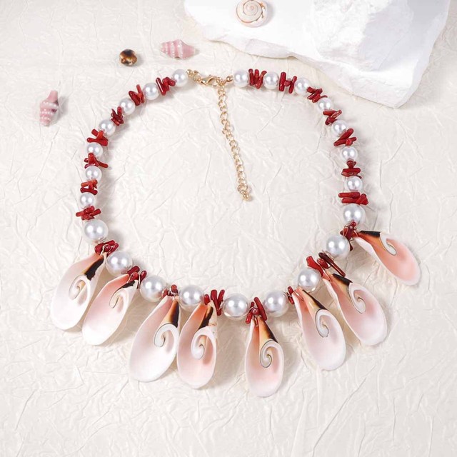 YL-176 Beach Women Handmade Adjustable Neck Jewelry Metal Irregular Pearl Beads Conch Shell Necklace