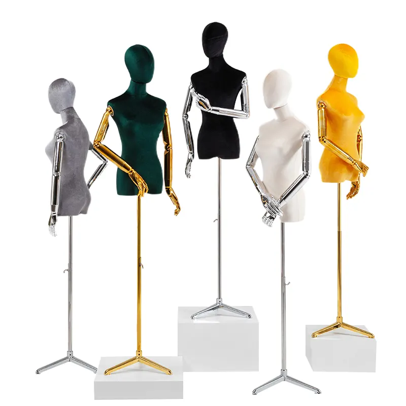 Clothing Store Lady Dress Form Dummy Boutique Models Woman Upper-body Velvet Half Body Female Mannequin With Flexible Arm