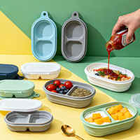 Boîte à collation pliable à double compartiment en silicone personnalisée, mini plateau en plastique