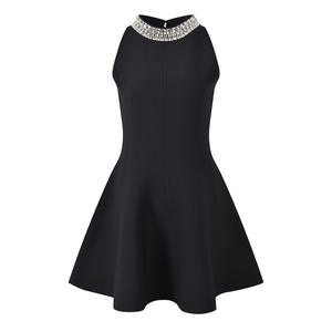 Nuovo Abito da Sera Retrò, Vestito Corto Lavorato a Maglia con Collo all'Americana, Dettagli in Mattoni e Pietre, Vestito da Donna Senza Maniche Slim Fit e Vaporoso - Product Image 1