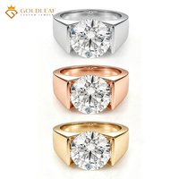 Goldleafgems Özel Tasarım 10K 14K 18K Beyaz Altın DEF Yuvarlak Laboratuvarda Yetiştirilmiş Elmas Erkek Yüzüğü 2CT 3CT 4CT Günlük İş Lüks Mücevheri