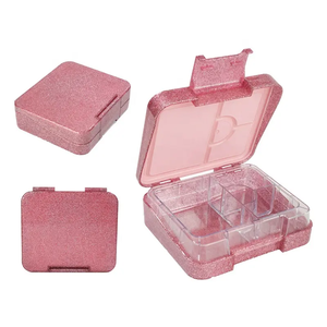 Boîte à lunch <span class=keywords><strong>Bento</strong></span> en plastique étanche avec logo personnalisé et 4 compartiments Boîte à lunch pour enfants en Tritan pailleté pour micro-ondes <span class=keywords><strong>sans</strong></span> <span class=keywords><strong>BPA</strong></span> - Product Image 1