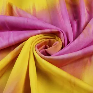 扎染耐收缩黄色粉色涤纶氨纶单面针织面料卡拉奇连衣裙女装面料