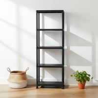 Étagère de rangement en plastique robuste à 5 niveaux, organisateur multi-usages pour garde-manger, cuisine, buanderie, montage sans outil, noir
