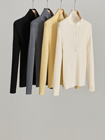 Automne hiver demi-ouvert poitrine fermeture éclair femmes pull léger demi-col haut Base coupe ajustée décontracté tout match haut tricots doux