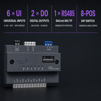 IO-0602 BACnet MSTP Modbus RTU RS485 6 entrées universelles 2 sorties numériques 24V AC DC 400-300K Ohms NTC 10K Thermistance CE UL FCC