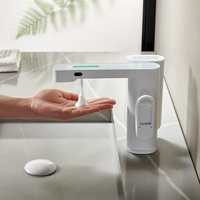 Robinet de salle de bain numérique à LED 2 en 1 sans contact, mitigeur automatique à capteur infrarouge en laiton, robinet intelligent pour lavabo avec distributeur de savon liquide