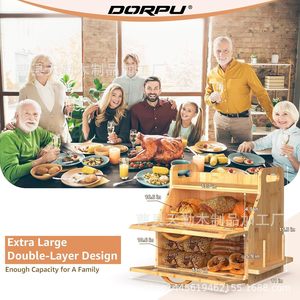 Wooden bread <b>box</b>, cross-border creative bread storage and organization <b>box</b>, multi-functional <b>wall</b>-mounted <b>double</b>-layer food - Product Image 1