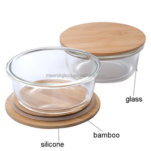 Boîte à lunch en verre disponible au micro-ondes, récipients de stockage d'aliments pour la maison et la cuisine avec couvercle en bambou - Product Image 5