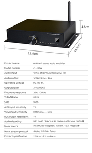 Nouveau modèle P Amplificateur de puissance audio Récepteur Wi-Fi domestique avec <span class=keywords><strong>entrée</strong></span> microphone BT 5.0 Vinyl MM - Product Image 6