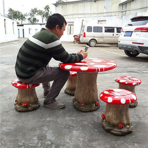 Bán Chạy Bộ Bàn Và Ghế Hình Nấm Bằng Sợi Thủy Tinh Resin Điêu Khắc Cảnh Quan Trang Trí Ngoài Trời Tùy Chỉnh Cho Đồ Nội Thất Sân Vườn - Product Image 3