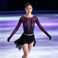 Robe de patinage artistique violette et noire à manches longues, dos croisé, ornée de strass, en maille, pour enfants et adultes, pour compétitions et spectacles sur glace