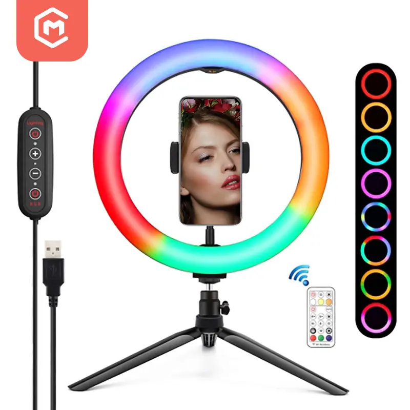 Remote RGB LED Ring Light Phone Holder Live Streaming Device Photography Lighting Video Light