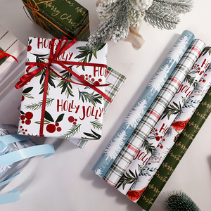 Venta al por mayor 80g árbol a cuadros de Navidad papel tisú Kraft 43*300cm regalo de lujo embalaje personalizado rollo de papel de regalo - Product Image 1